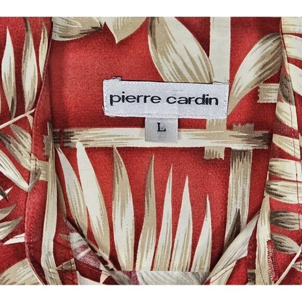 Pierre Cardin Mens Large Red Floral Short Sleeve Casual Cotton Hawaiian - Picture 3 of 4